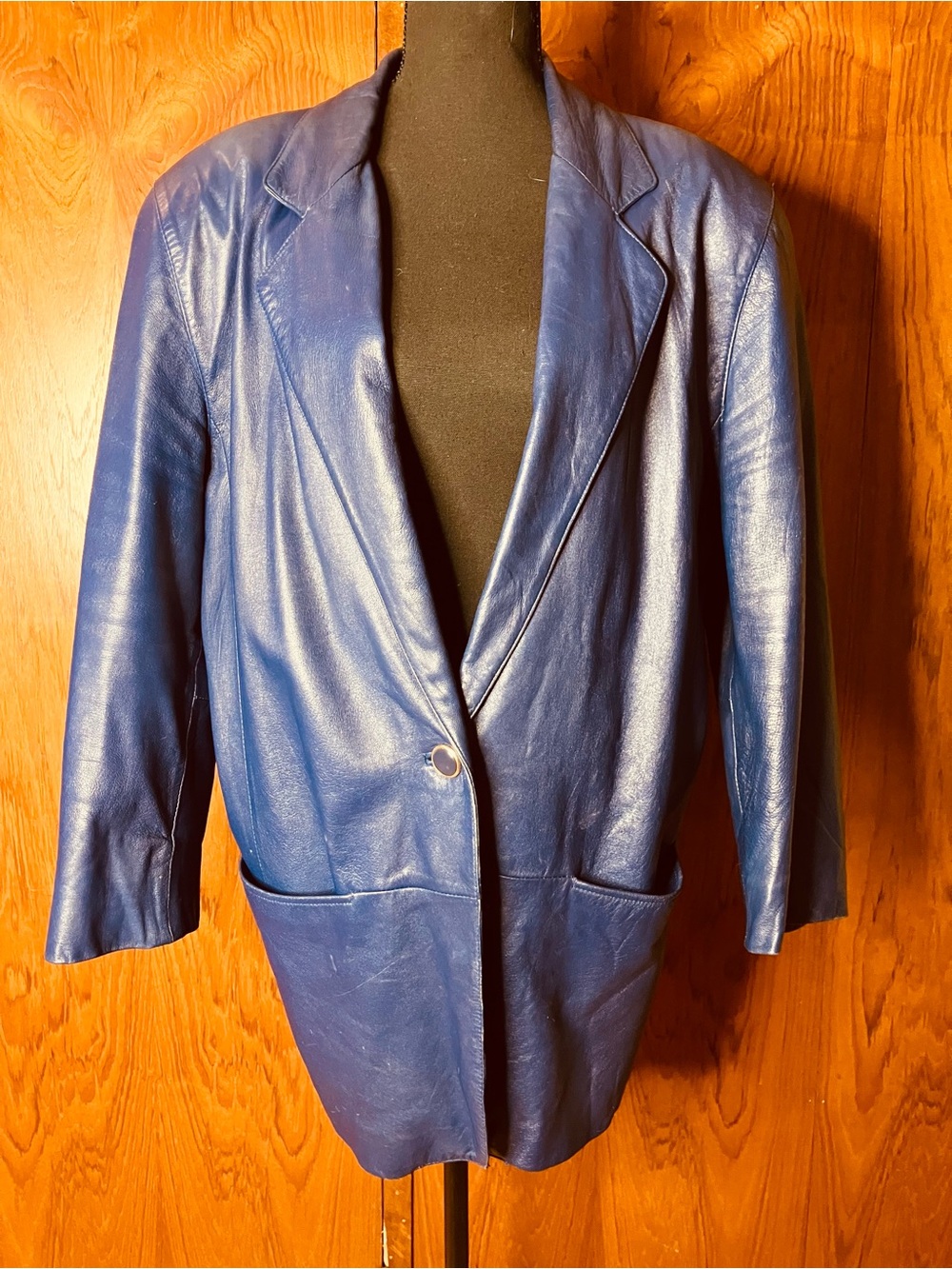 Vintage 80s Dana Brooke Saturated Cobalt Royal Blue Leather Blazer Jacket